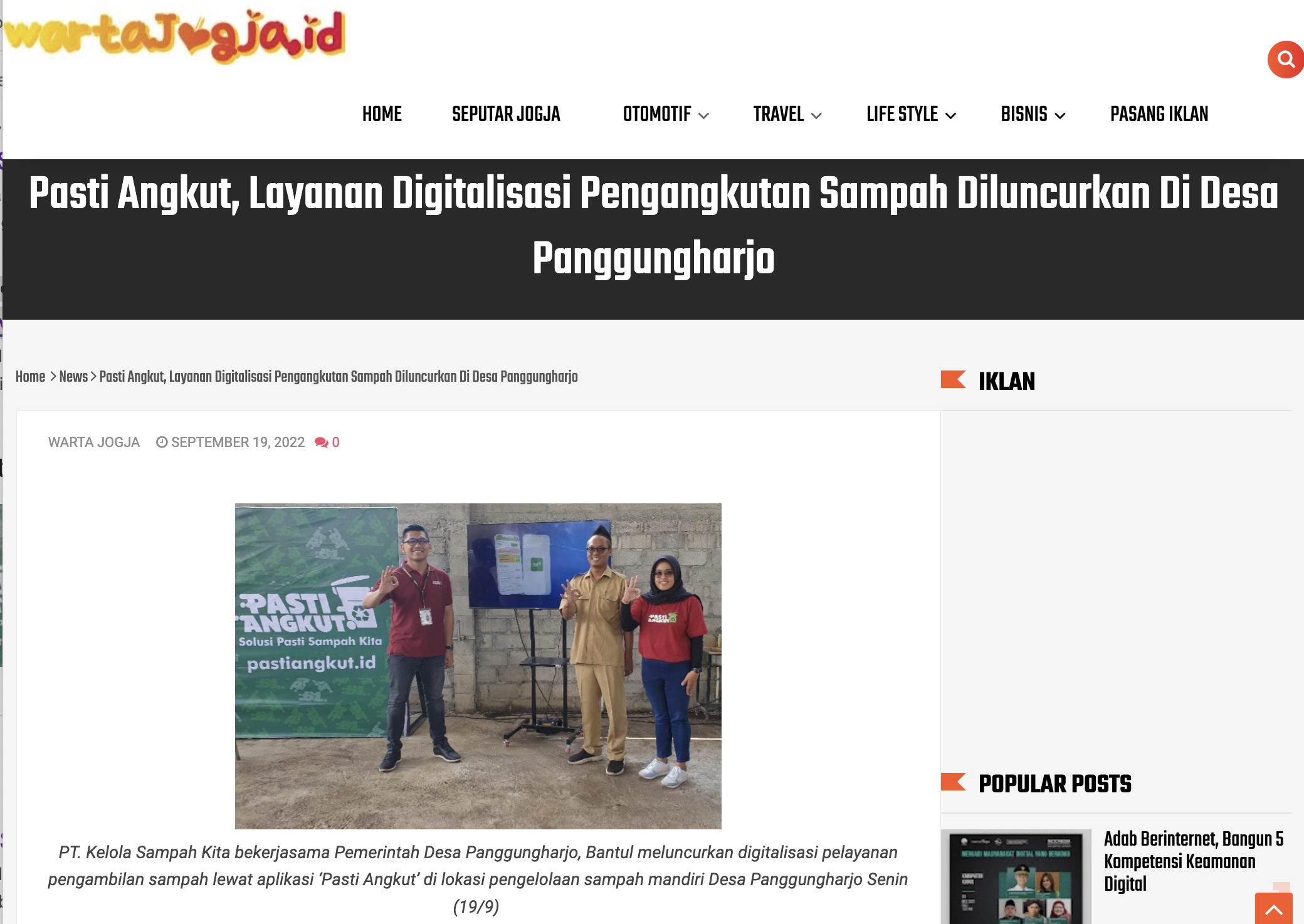 Pasti Angkut, Layanan Digitalisasi Pengangkutan Sampah Diluncurkan Di Desa Panggungharjo